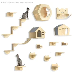 Wall-mounted Cat Scratcher Tree Solid Wood Kitten  Scratching Post Pet Scratching Post Protector Sofa Scratches Cat Accessories