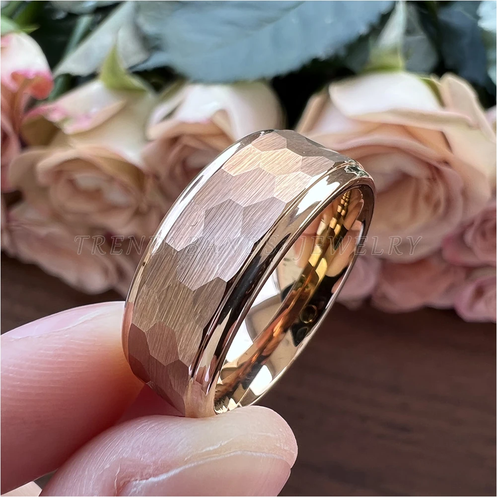 8mm Tungsten Carbide Ring Engagement Wedding Band Hammered Men's Women's Couple's Anniversary Fashion Jewelry