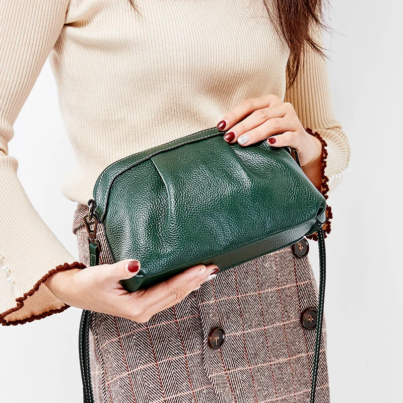 Zency New Women Summer Bag 100% Genuine Leather High Quality Small Hobos Bags Casual Lady Shoulder Bag Black Grey Crossbody