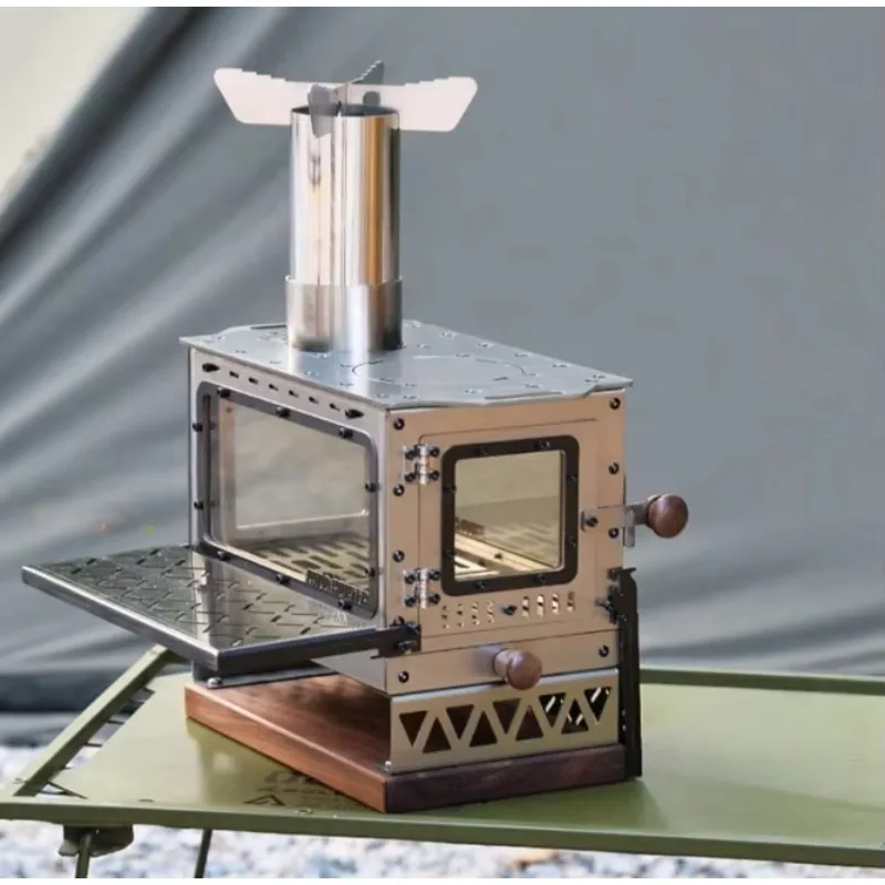 Mini Portable Stainless Steel Wood Stove Outdoor Camping Desktop Fireplace for Tent Heating Picnic Desktop Use Charcoal