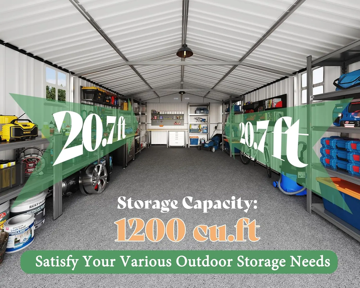 سقيفة جراج معدنية خارجية مقاس 10 × 21 × 7.3 قدم، سقيفة تخزين كبيرة جدًا مع أبواب بمفصلات مزدوجة و4 نوافذ، مرآب للسيارة، متوسطة الحجم #3