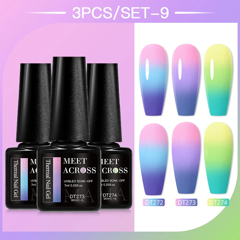 MEET ACROSS 7ml Thermal Gel Nail Polish Semi-permanent Temperature Changing UV Gel 3 Color Change Nail Art Varnish Soak Off