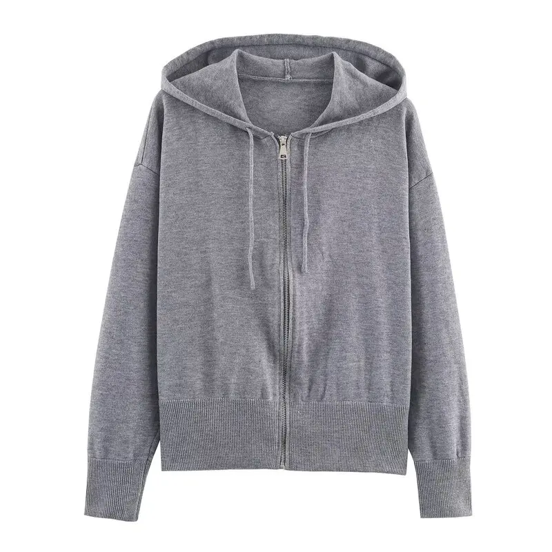 Fall 2025 New Arrival Women's Knitted mat Comfortable Long Sve Hoodie Zipper Cardigan European Sle Long Sve Top