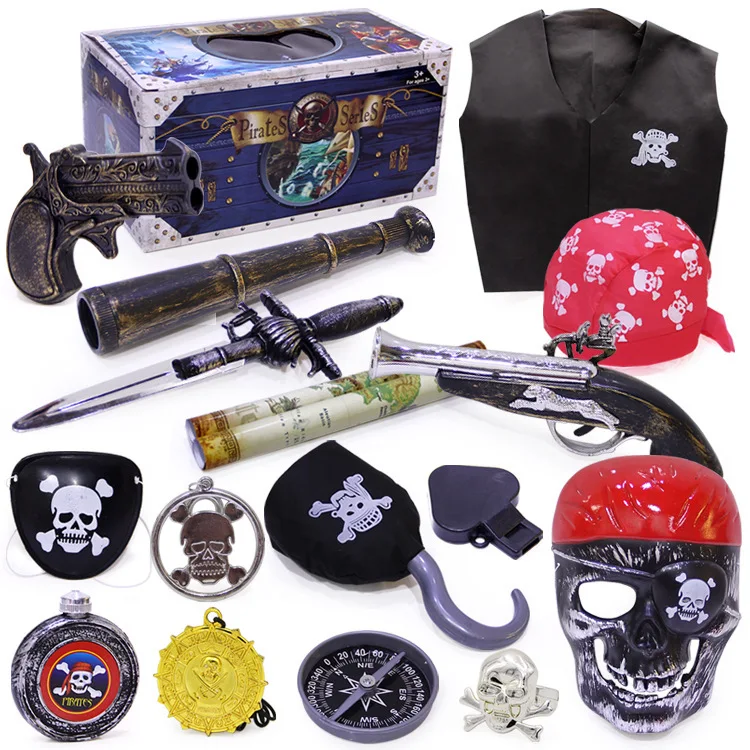 Horror Devil Scream Spooky Mask Ghost Face Skull Eye Mask Pirate Gun Treasure Chest Set Kids Birthday Gift