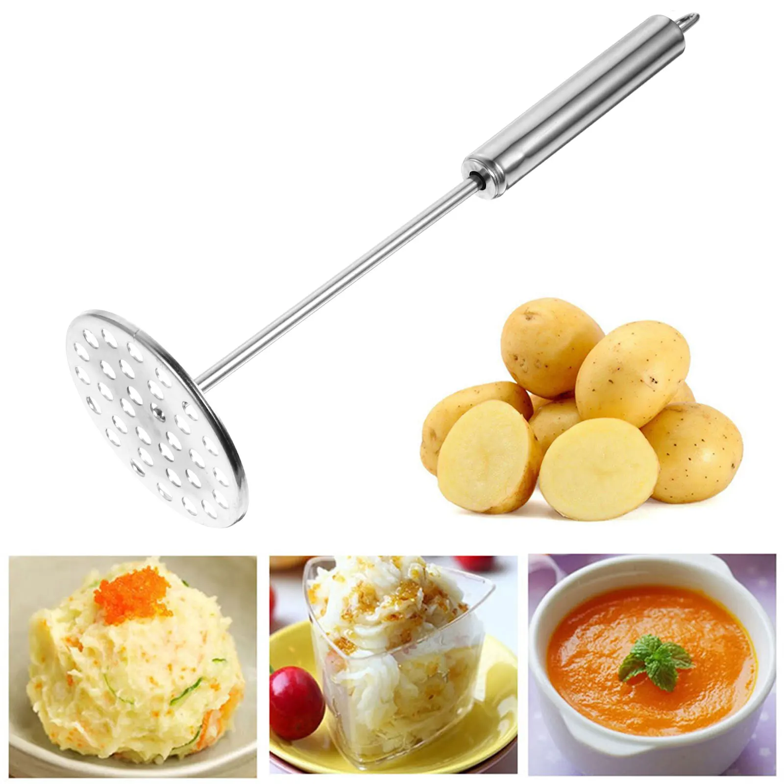 

2Pcs Potato Masher Manual Kitchen Tool for Mashing Potatoes Sweet Potatoes Pumpkin Carrots Fruits Stainless Steel Vegetable