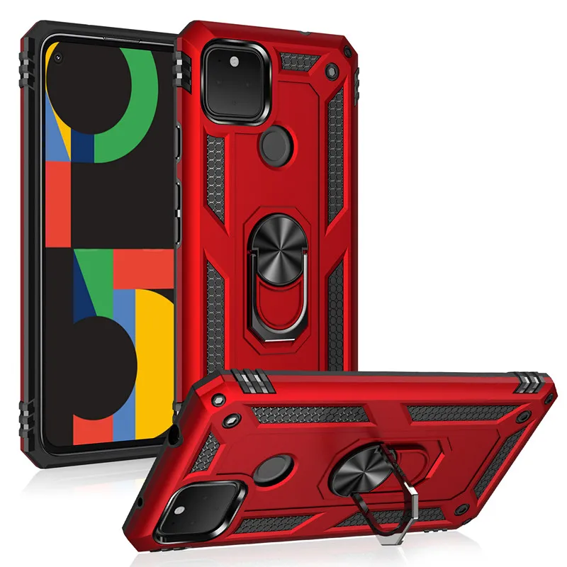 Shockproof Armor Phone Case For Google Pixel 4 4A 5 5G XL 3A Anti-Fall Magnetic Kickstand Finger Metal Ring Holder Back Cover