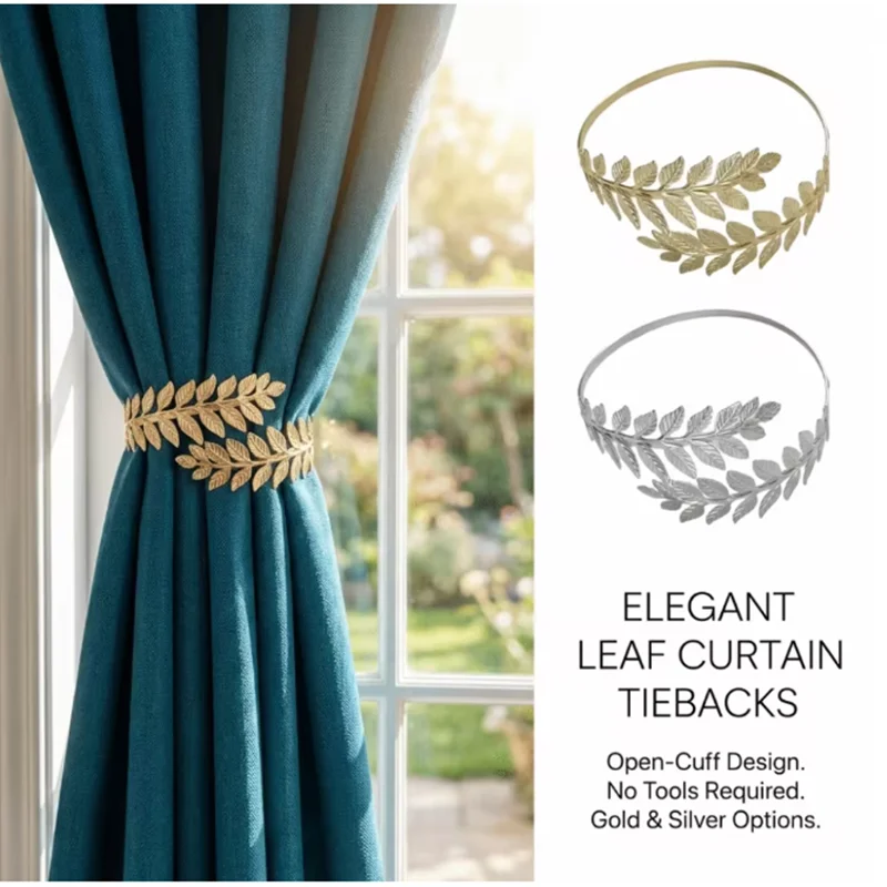 4/2PC Metal Curtain Tiebacks Modern Simple Adjustable Creative Leaf Shape Curtain Clip Tie Holder Living Room Bedroom Decorative