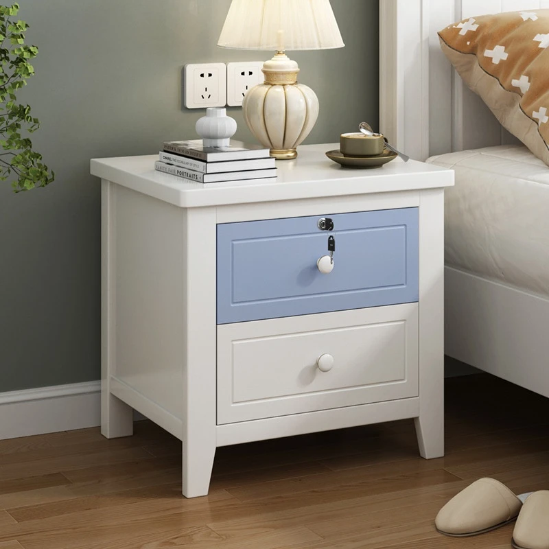 Dareko-mesita de noche de madera maciza con pintura americana para niños y niñas, mesita de noche blanca pura con cajón de almacenamiento para el hogar y el dormitorio