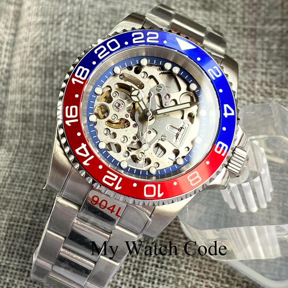 S NH70 Diver Mechanical Men Watches 40mm Steel 20bar Waterproof Business Clock Skeleton Hollow Dial Slide Glide Lock Steel Band