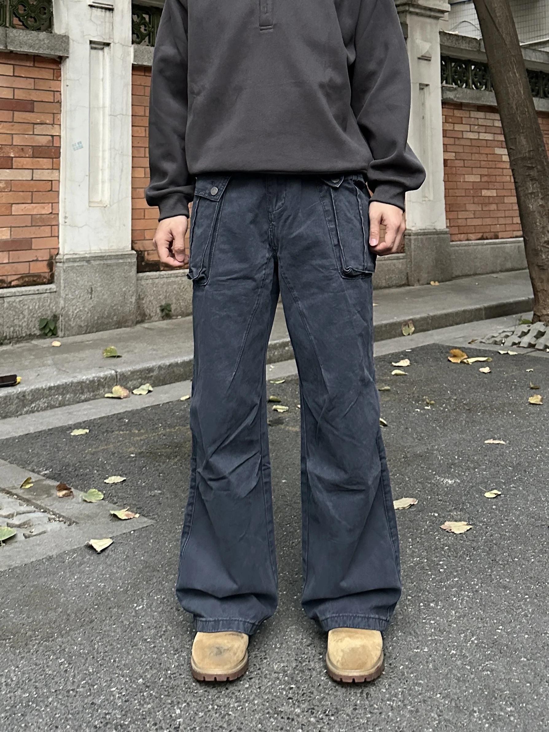 

Man Classmate American Sle Vintage Large ket Loose Work Pants Pleated Retro Straight Leg Long Trousers for Men And Women