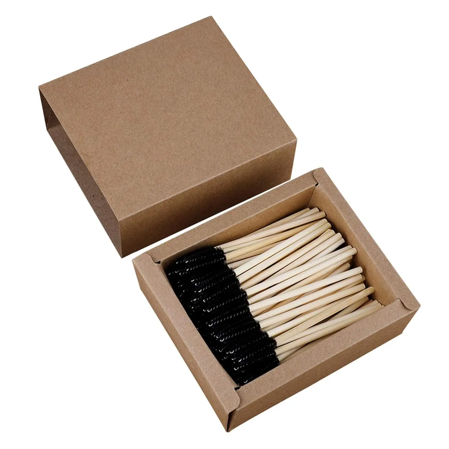 Eco bamboo eyelash mascara brushes kit kraft box packed 100pcs wooden lash spoolies for women