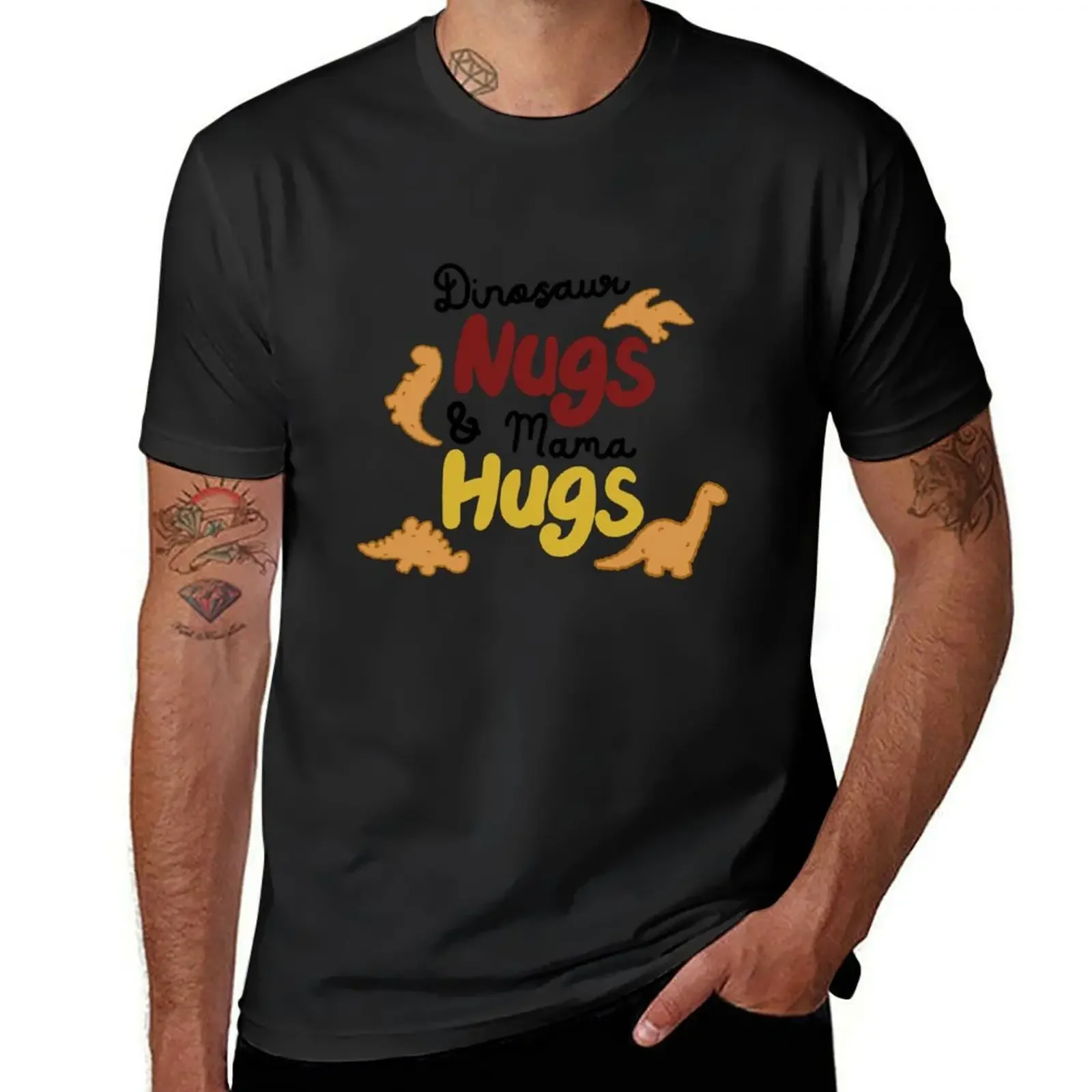 

Dino Nugs and Mama's Hugs T-Shirt boys animal print oversizeds shirts graphic tee big and tall t shirts for men