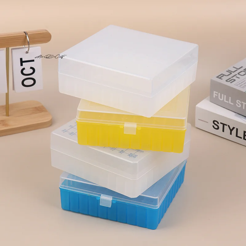 100-Hole Laboratory Tube Rack Plastic Storage Box for 2ml 1.5ml 1.8ml Cryopreservation Tubes with Connection Cover