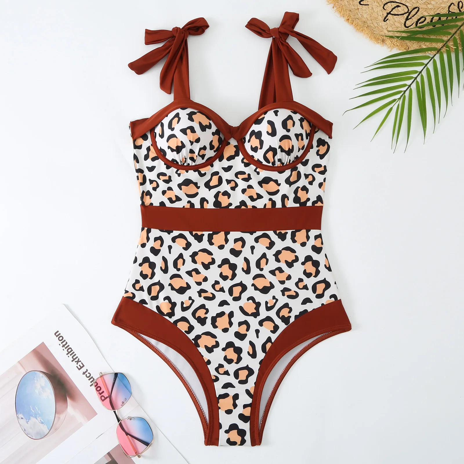 Bikini Vintage con estampado de leopardo para mujer, traje de baño femenino con realce, conjunto de Bikini, ropa de baño para mujer, envío directo