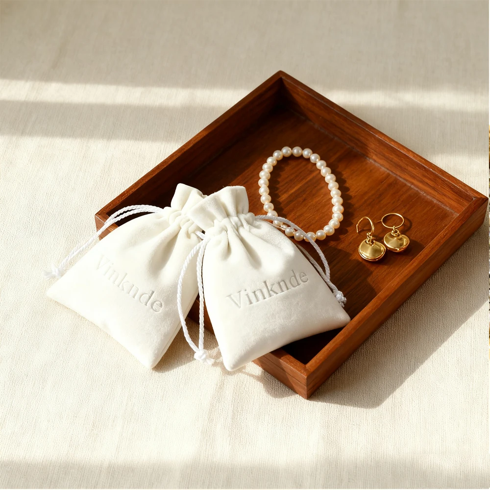 

100pcs Custom White Microfiber Drawstring Gift Bag Jewelry Packaging Personalized Small Ring Earrings Watch Storage Case Pouch