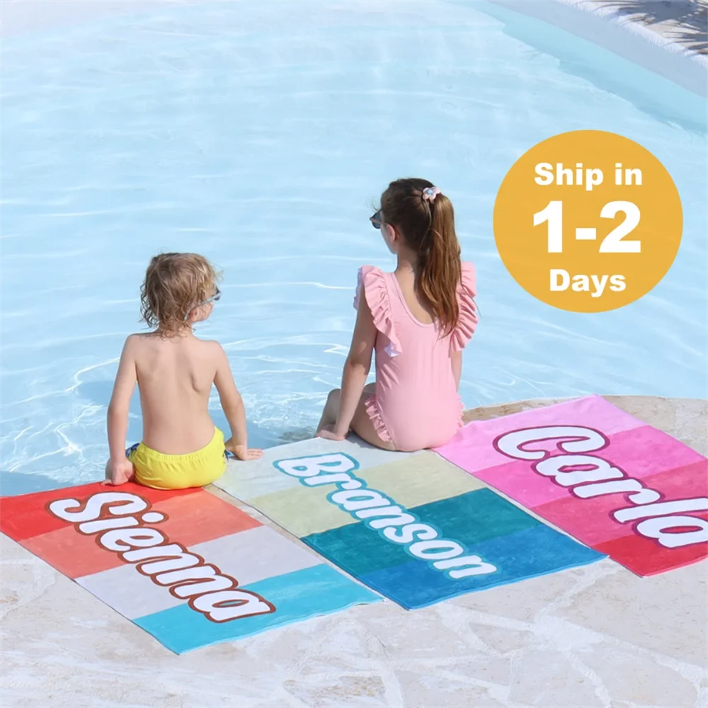 Personalized Beach Towel Microfiber Print Letter Towel Creative Colorful Glitter Stripe Summer Bath Towel 2024 New for Pool