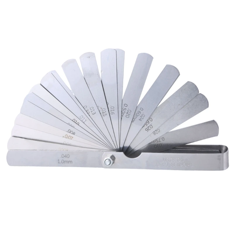 X37E 32 Pieces Steel Feeler Gauge Double Marked Metric and Imperials Measuring Tool Wedge Feeler Ruler Measure Tool