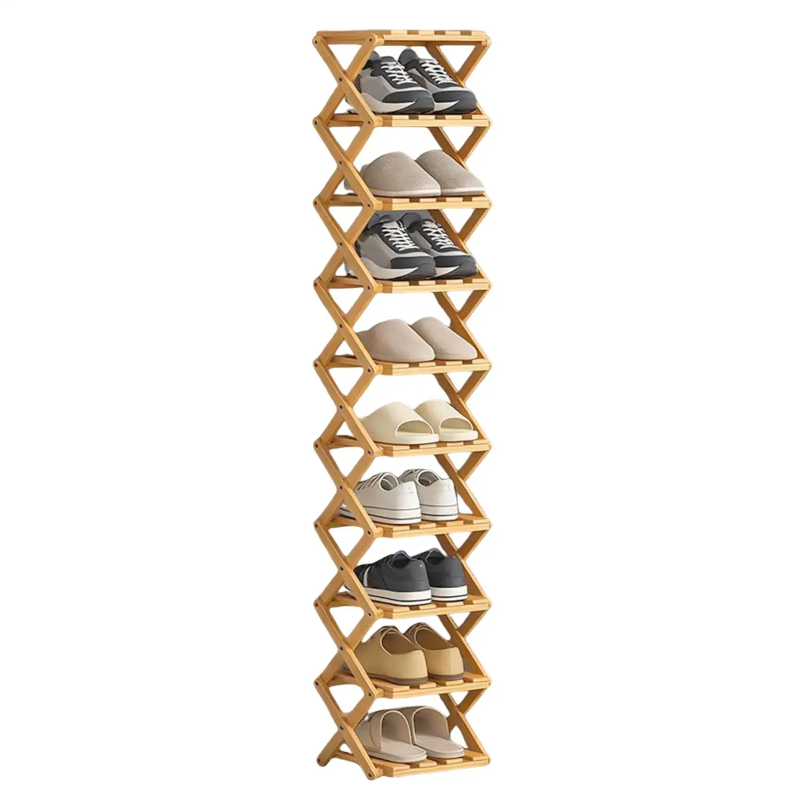 10 Layer Bamboo Shoe Rack Wooden Foldable Storage Shelf Large Capacity Standing Shoe Rack Organizer For Living Room Hallway
