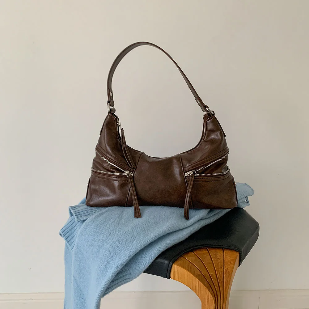 New Vintage Style Tote Bag Women Shoulder Bags Large Capacity Underarm Bag Solid Color Handbag Street Casual Ladies Daily Purse