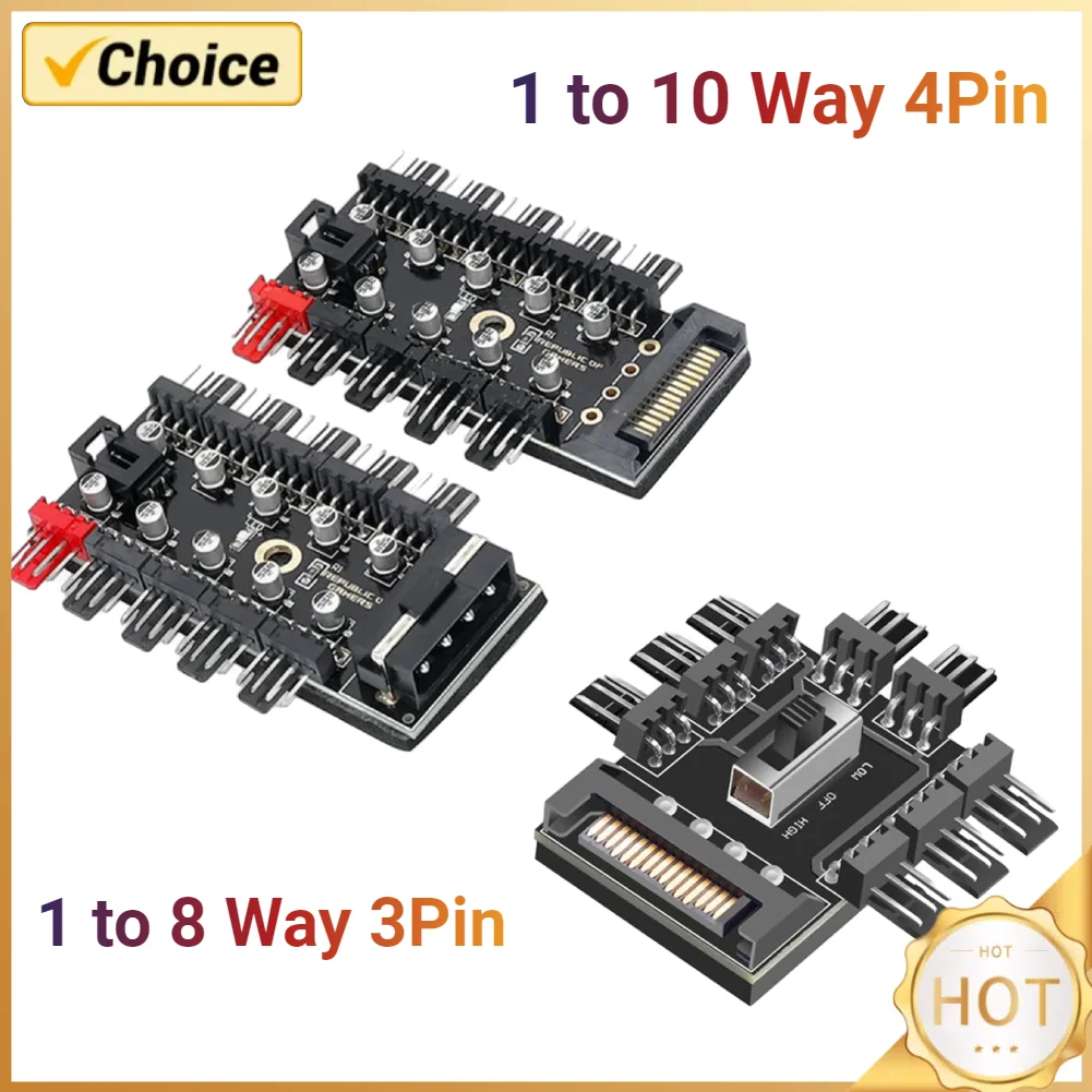 1 to 8 Way 3 Pin SATA PWM Cooler Fan HUB Multi Splitter Cooler 1 to 10 Way 4 Pin Cooling Fan Hub Power Socket PCB Adapter