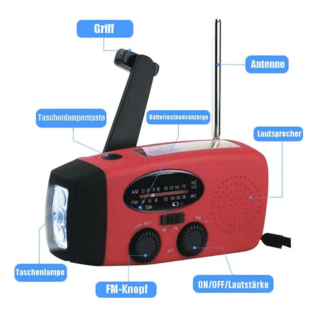 راديو كرنك اليد بالطاقة الشمسية مقاوم للماء جهاز استقبال الطوارئ للتخييم