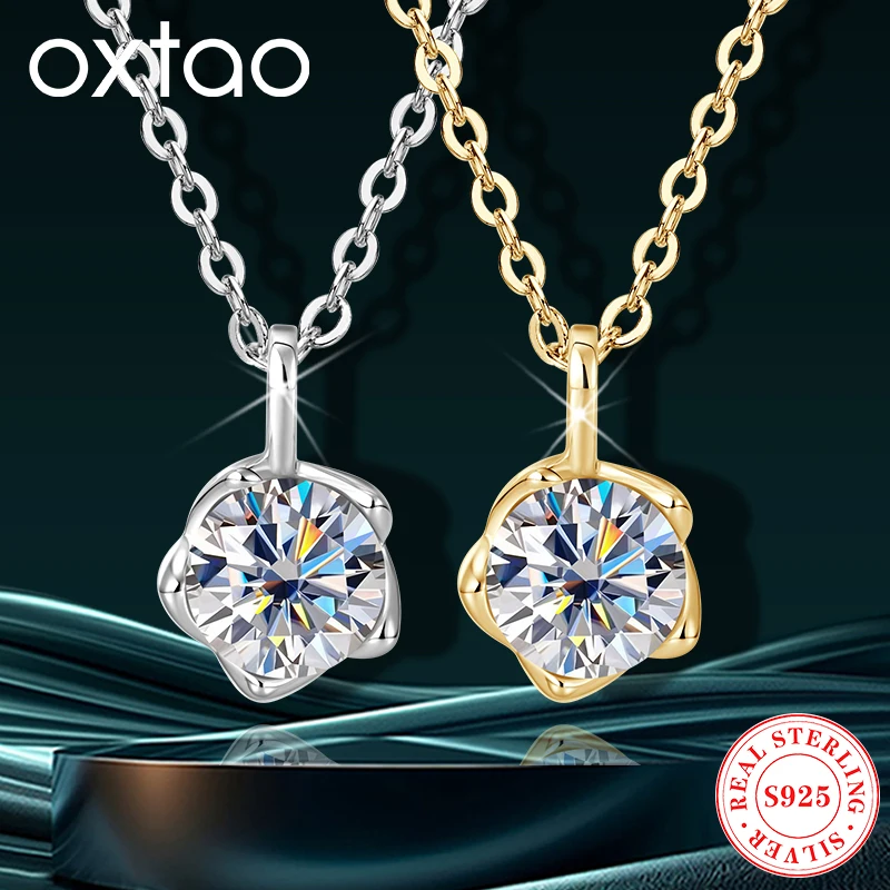 

OXTAO 925 Silver Flower Bud Pendant Necklace Female Fine Jewelry 6.5mm 1CT Original Moissanite Drop Necklace Christmas Gift