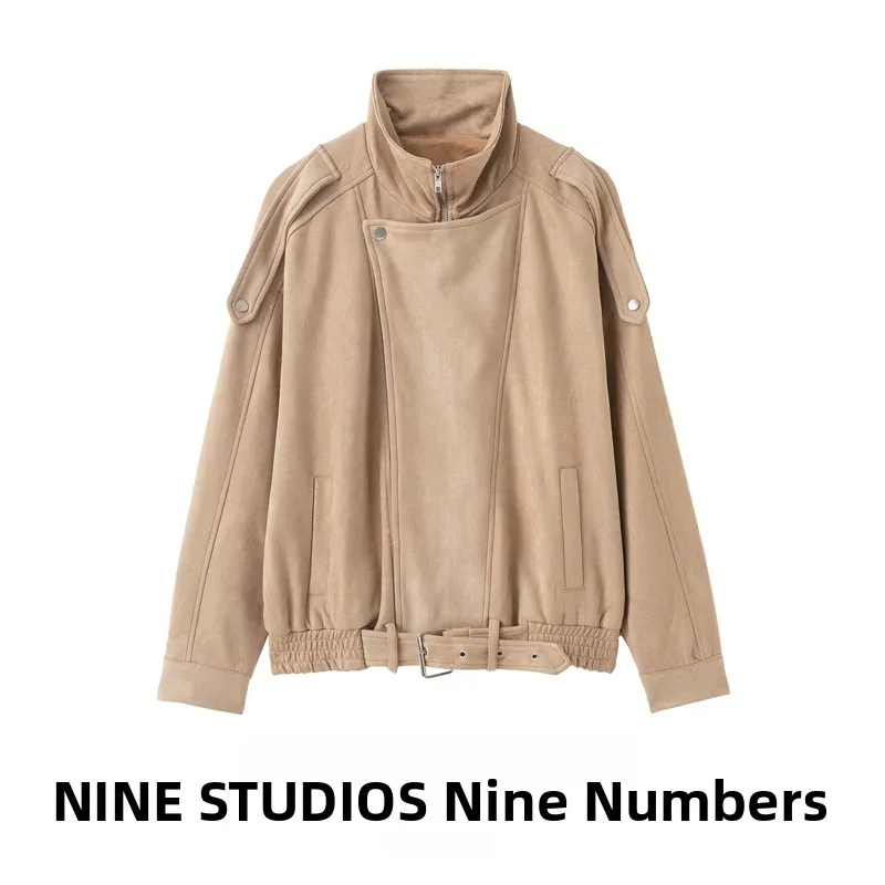 

Nine Zar Women's Suede Velvet High Collar Loose Color Zipper Jaet Casual Outerwear Long Sve Stand Collar Coat
