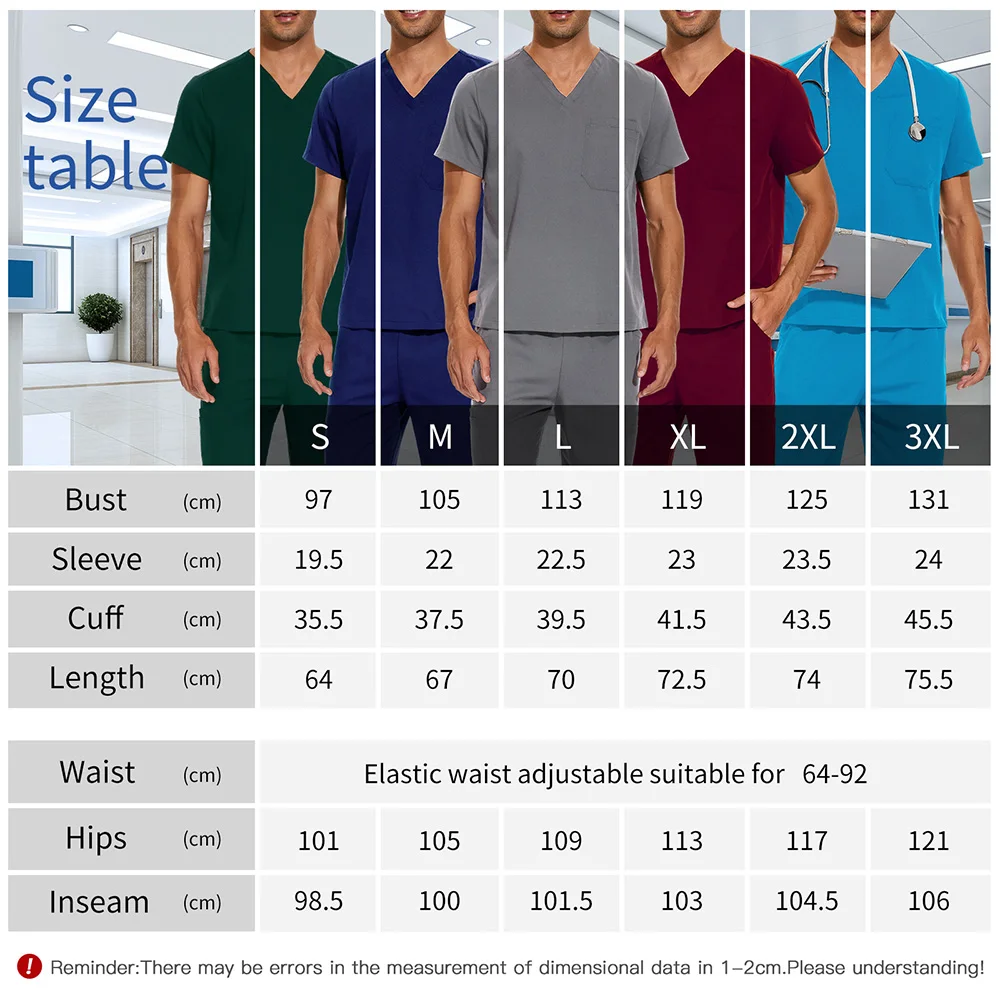 Top z dekoltem w kształcie litery V + spodnie lekarskie ubrania do karmienia S-3XL mundury medyczne mężczyźni z krótkim rękawem dentysta kostium lekarza pielęgniarki topy i spodnie