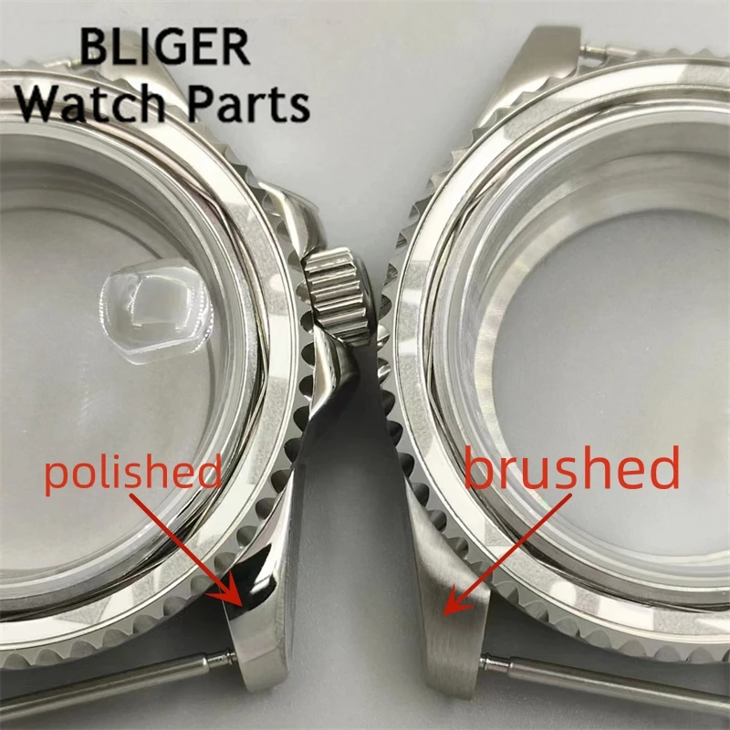 BLIGER 40mm Case Sapphire Glass  Polished Case And  Brushed Case Fit NH34 NH35 NH36 ETA2824 PT5000 movement