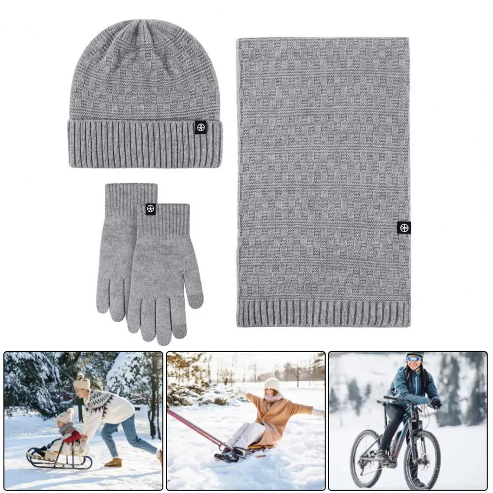 

Winter Cycling Cap Winter Outdoor Cycling Skiing Dome Neck Wrap Set with Thick Knitted Warm Cap Scarf Gloves for Windproof