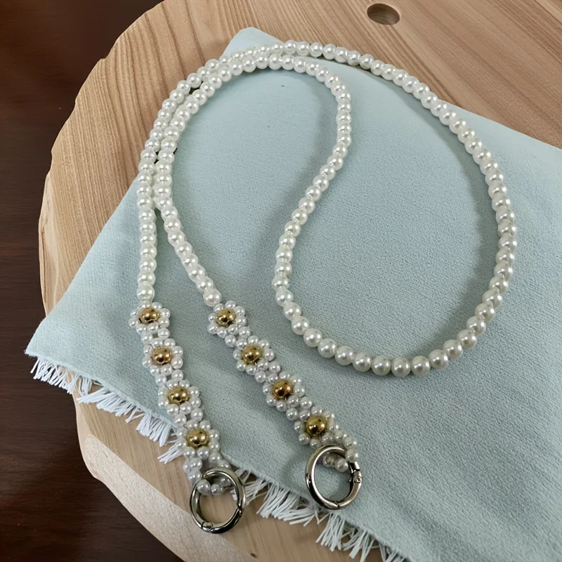 Imitation Pearl Bag Strap Double Strand Beaded Handbag Chain Replacement Purse Shoulder Strap with Spring O Rings DIY Crossbody
