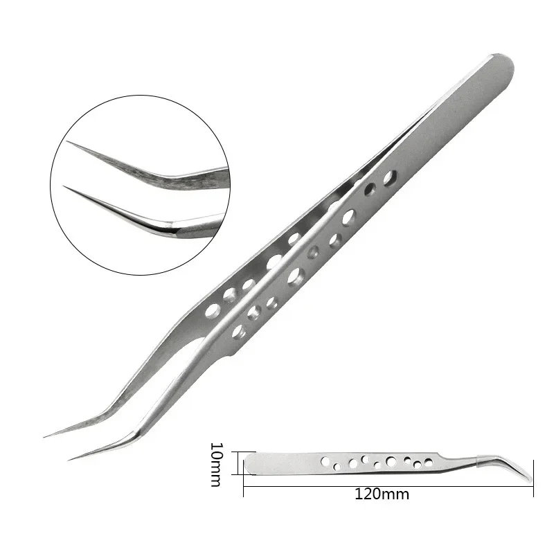 Elbow Pointed DIY Tweezers Clip Electronic Mobile Phone Maintenance Tools High Precision Stainless Steel Tweezers with Holes