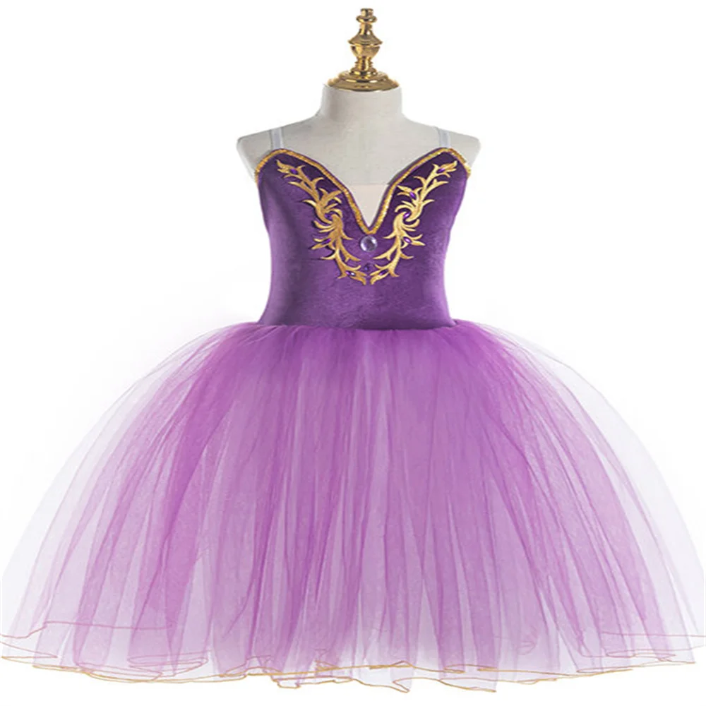 Long Romantic Ballet Tutu Sequins Girl Women Leotard Ballet Costume Performance Ballet Dance Dress Girls Tutu Skirts Ballerina
