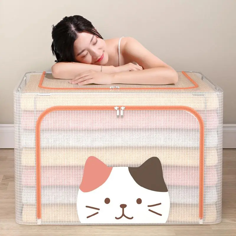 

Transparent Foldable Clothing Storage Box Fabric Moving Helper Home Dormi Cabinet Organizer Box Basket Modern mat ...