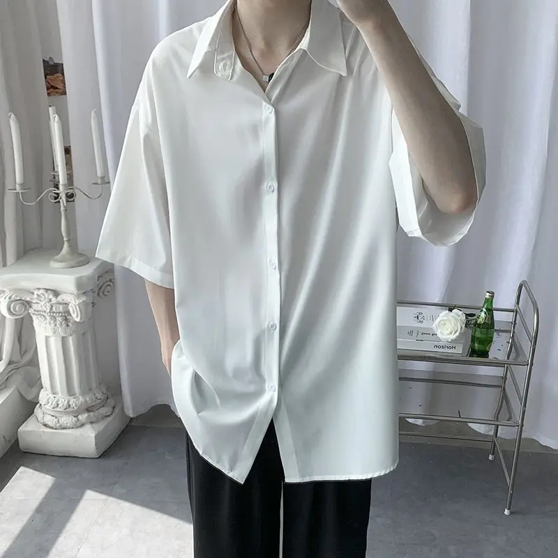 Ice Silk Shirt with Five-point Sleeve Design British Style Summer Thin Pendant Shirt Loose Casual Trendy Brand