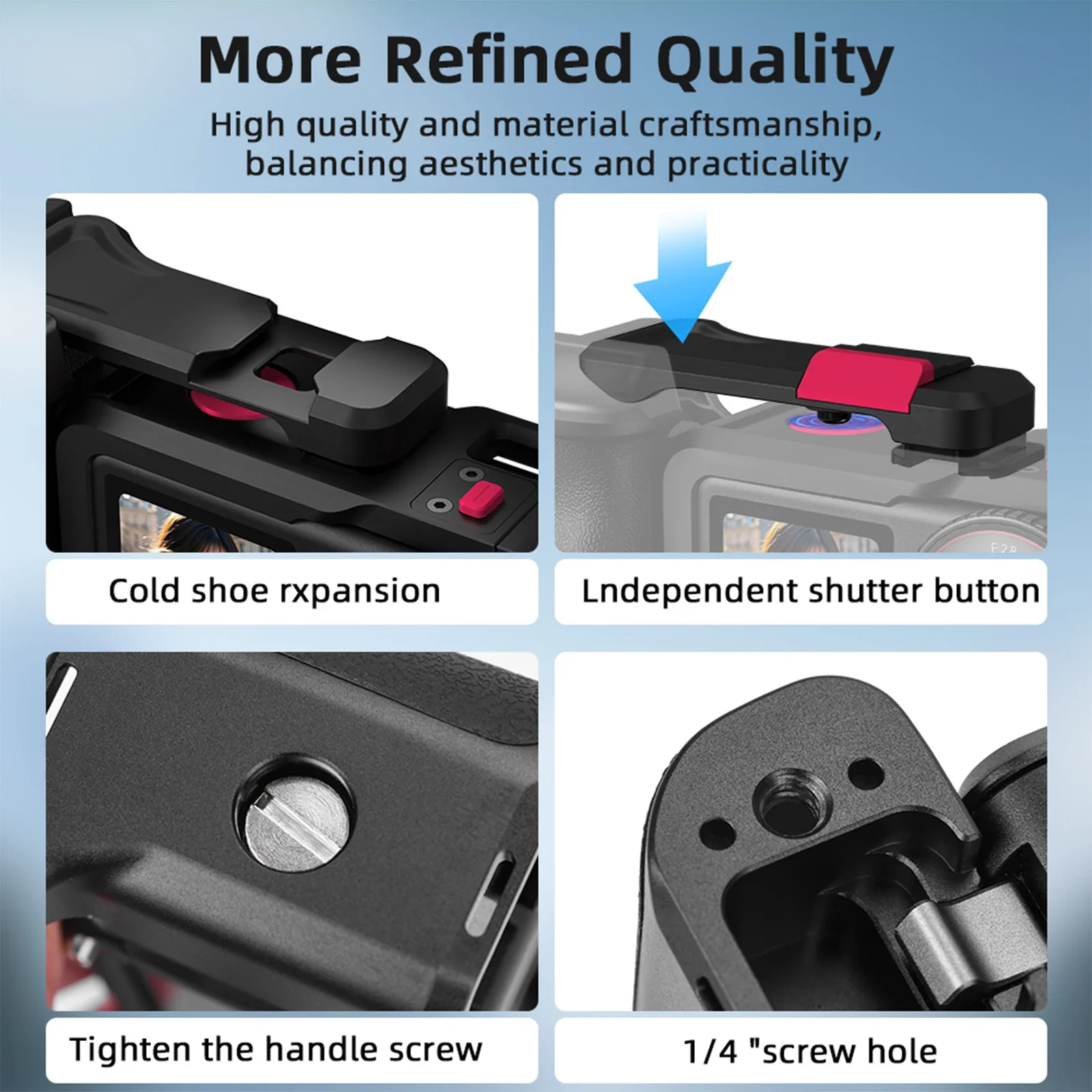 เคสโลหะอะลูมิเนียมอัลลอยสำหรับกล้อง DJI Action 5 Pro/4/3 อุปกรณ์ถ่ายภาพแนวสตรีท ตัวยึดแบบขยาย พร้อมช่องใส่ Cold Shoe