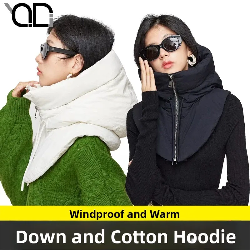 Thickened down Cotton Winter Hat Couples Style Warmth Retention Fake Collar Head Cover Windproof Drawstring for Men And Women