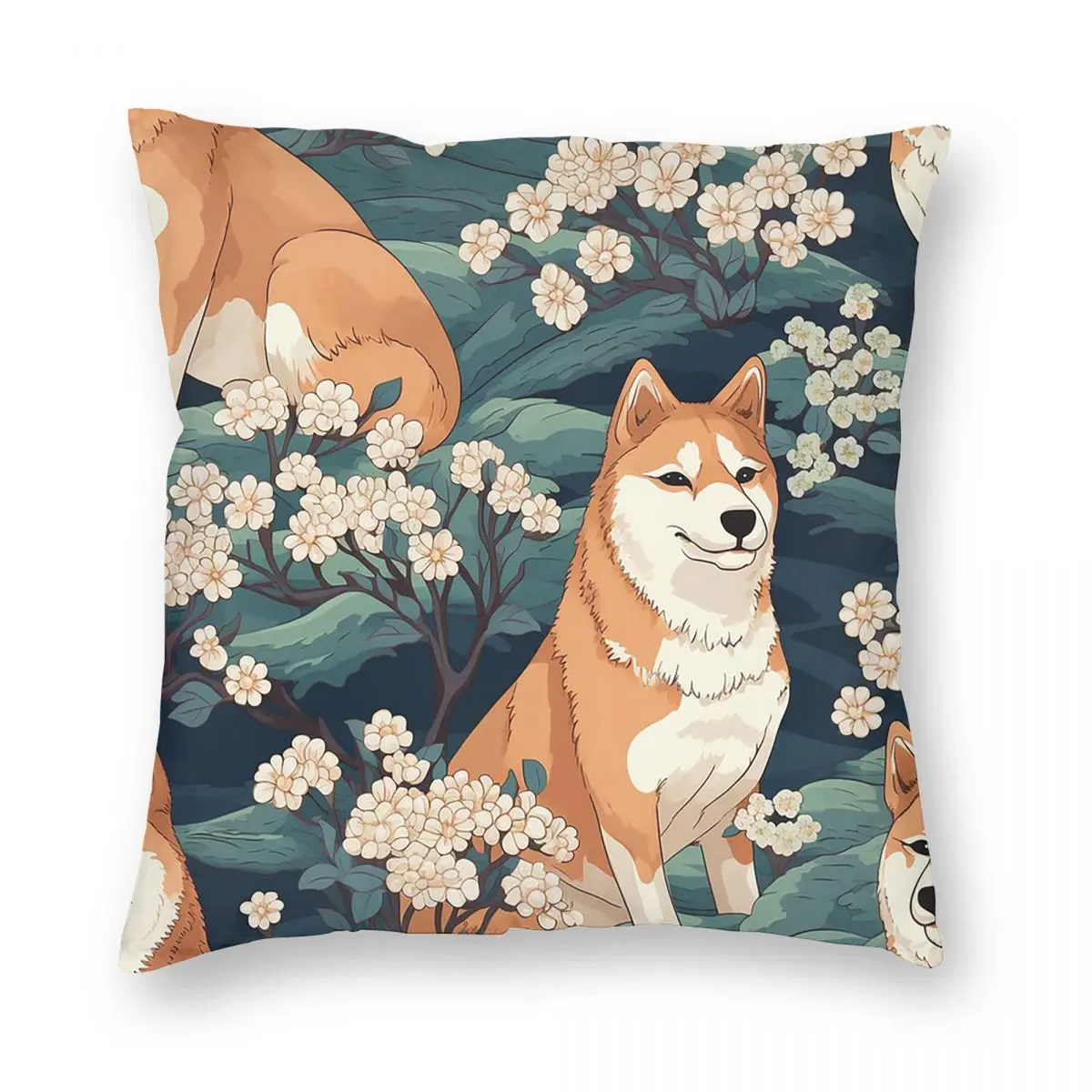 Cute Shiba Inu Dog Cartoon Pattern Square Pillowcase Pillow Cover Cushion Decor Comfort Throw Pillow for Home Living Room