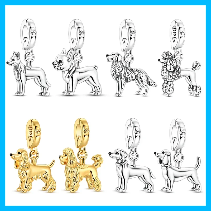 925 Sterling Silver Shepherd Dog Charms Beads Fit Original Bracelets Bag Keychain Charms Beads Pendant Diy Women Jewelry Gift