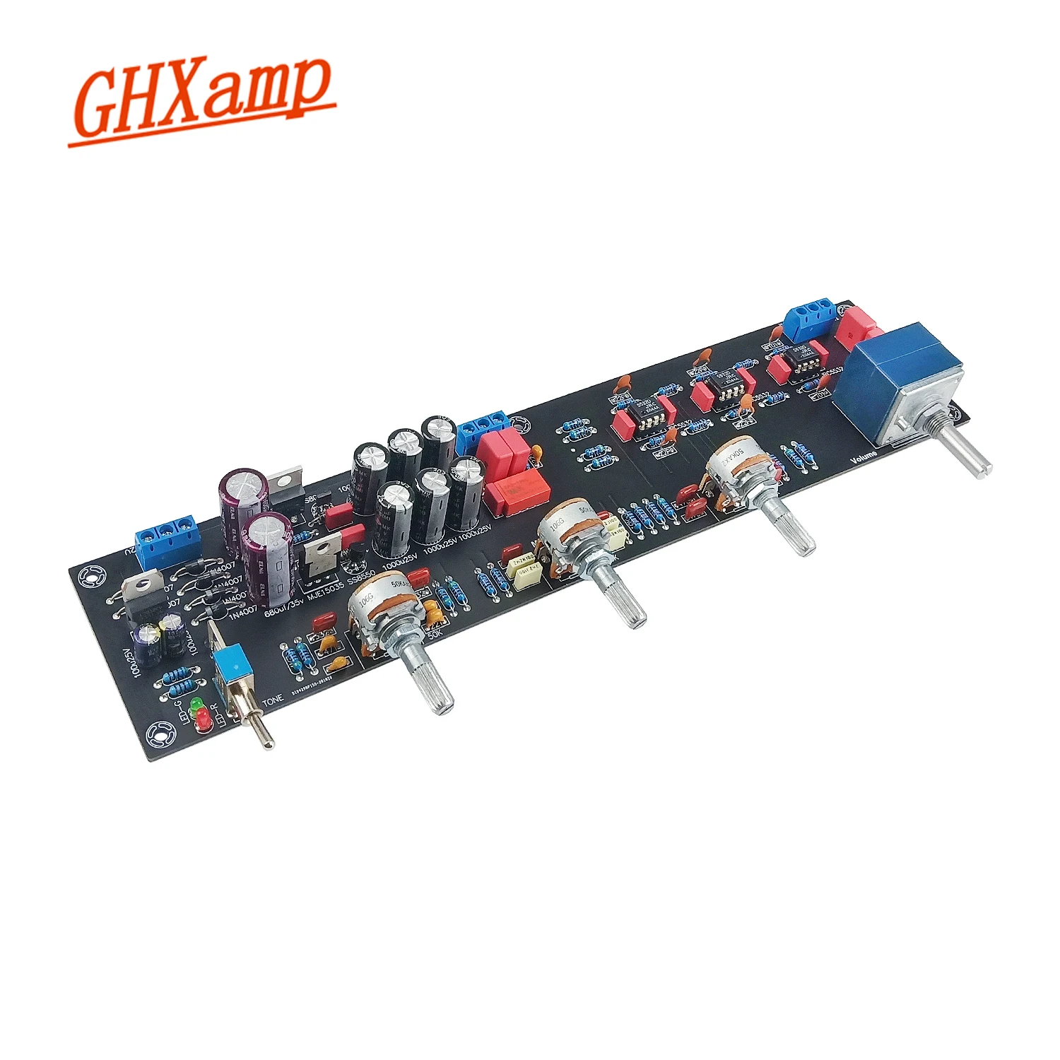 

Плата аудиопредусилителя GHXAMP JRC5532 с регулировкой тембра, операционный усилитель, предусилитель для высоких, средних и низких частот, ELNA680UF*2+1000UF*6, AC12-18V, DIY