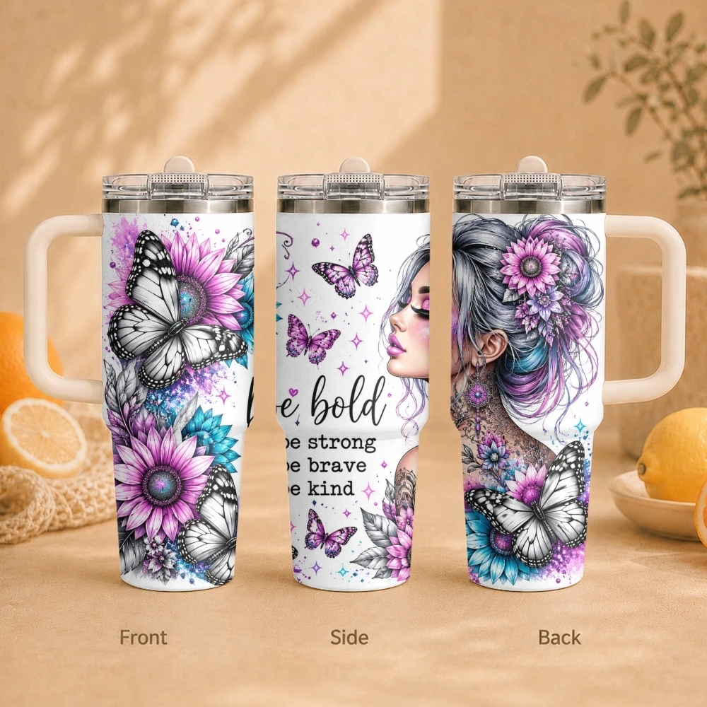 Art A girl with heavy makeup Vacuum Flasks 40oz Vacuum Insulated Travel Mug - Stainless Steel Straw Cup Lid