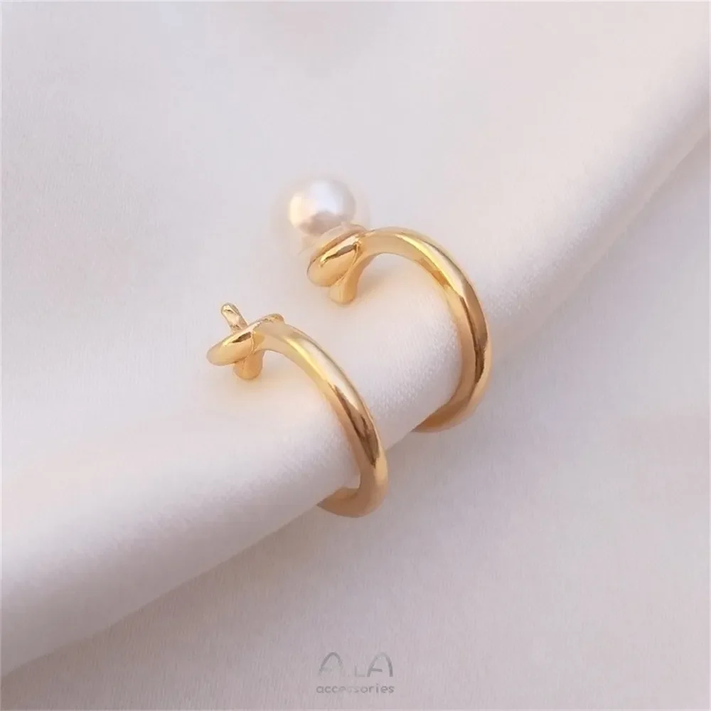 14K Gold-plated C-shaped Half Hole Needle Holder with Simple Ear Clip Handmade DIY Adhesive Pearl Holder Ear Buckle Accessories