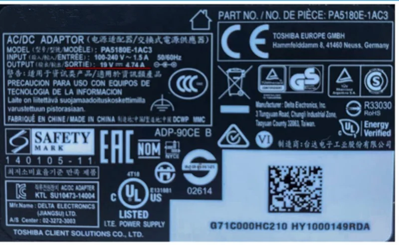 PA5180E-1AC3 19V 4.74A 90W AC Adapter Charger for Toshiba Satellite P200-1K8 Laptop Power Supply Original