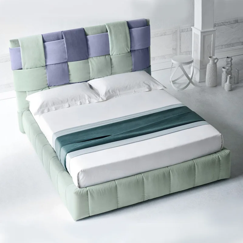 غرفة نوم رئيسية فاخرة وحديثة وسرير من القماش الخشبي الصلب وسرير زفاف إسكندنافي بطول 1.8 متر وشقة صغيرة مزدوجة #2