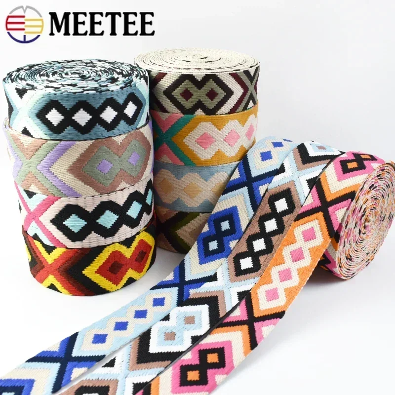 Meetee 2/5M 38/50mm Polyester Jacquard Webbing 2mm Thick Seat Belt Tape Shoes Backpack Strap Decorative Lace Ribbon Sewing Bias