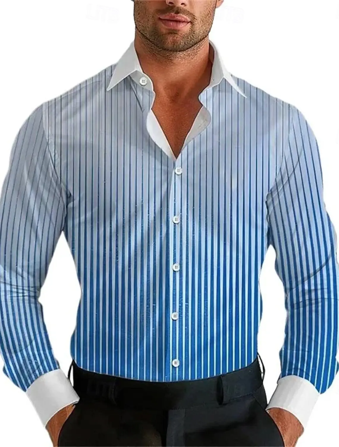 

Men's Geometric Gradient Stripes Shirt Button Up Shirt Long Sleeve Fashion Casual Streetwear 3D Print Collared Shirts