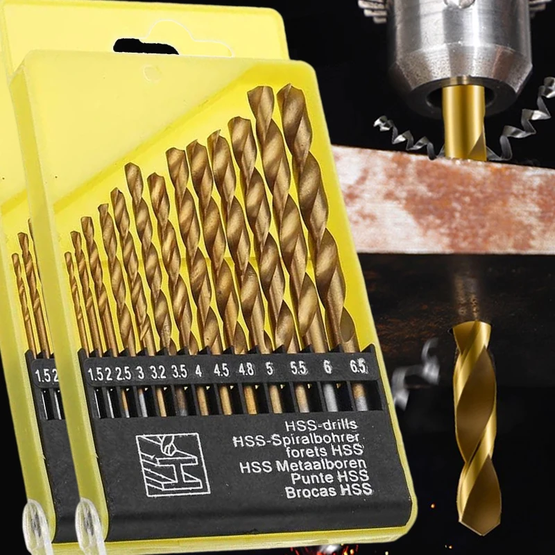 

Набор стальных спиральных сверл с держателем коробки, сверла с круглой ручкой для стекла, металлической плитки, дерева, 1,5–6,5 мм, электросверлильные инструменты
