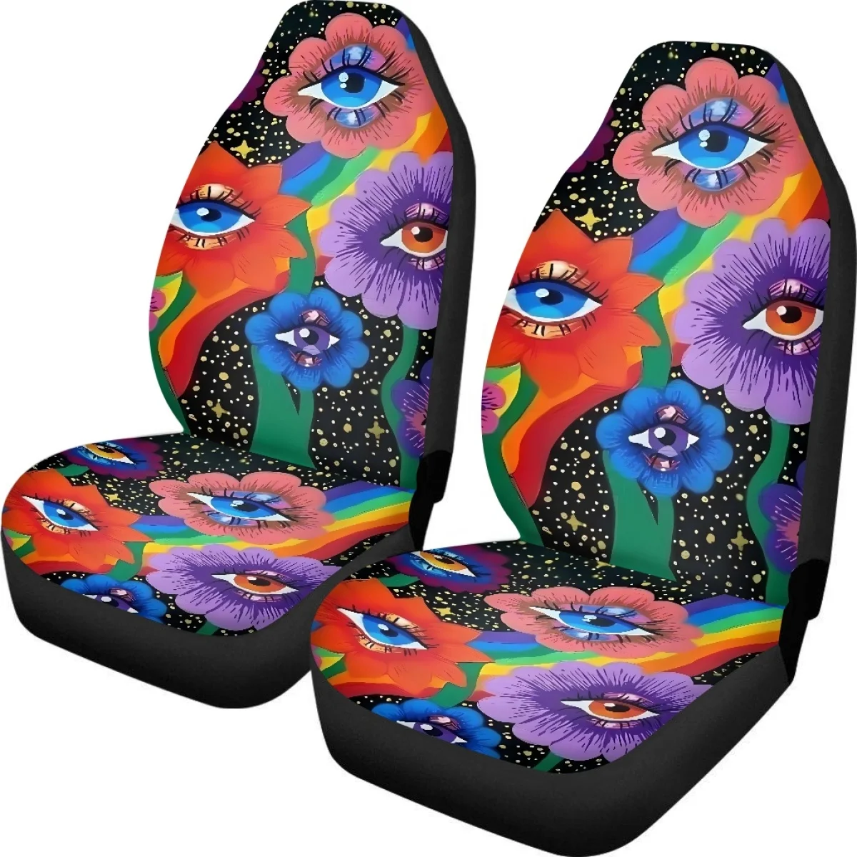 INSTANTARTS Rainbow Color Indie Aesthetic Eyes Universal Car Seat Cover Protector Interior Accessories Cloth Cushion Polyester