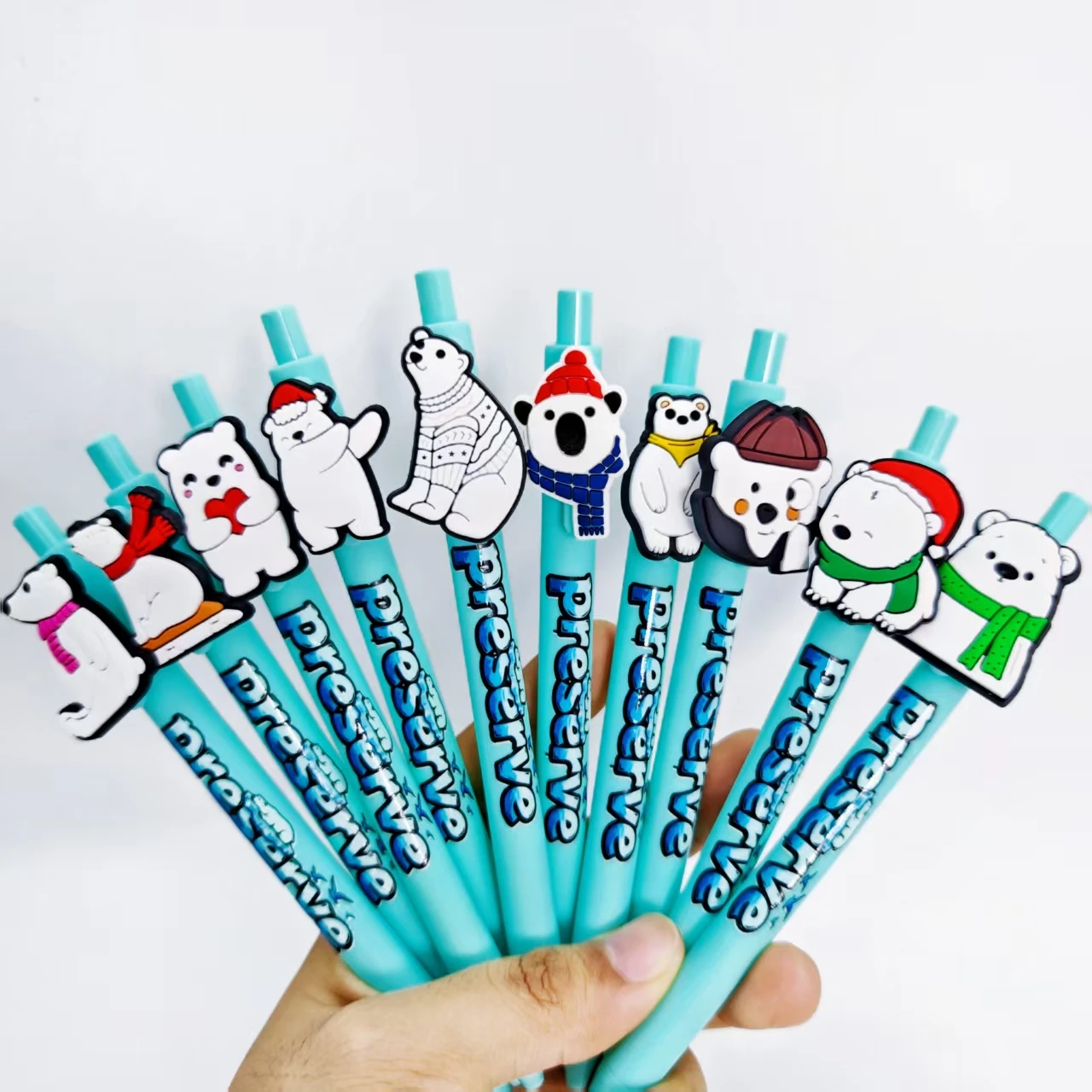 10pcs/15pcs Protecting Polar Bear Theme Ballpoint Pen Creative Printing Daily Office Student Learning Stationery Gift Pen