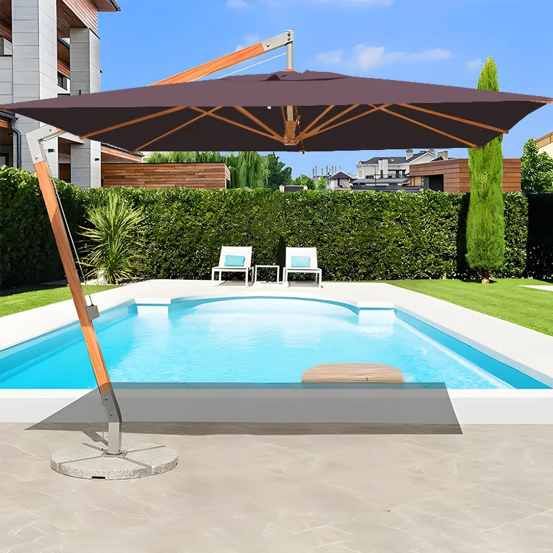 Large Aluminum LED Cantilever Patio Umbrella Waterproof  Protection Outdoor Parasol For Garden Yard Restaurant Hotel Beach Pool